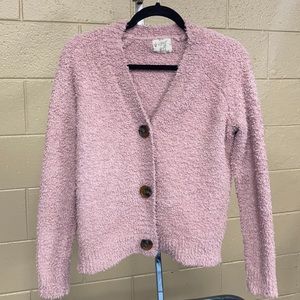 Baby pink three button-up sweater